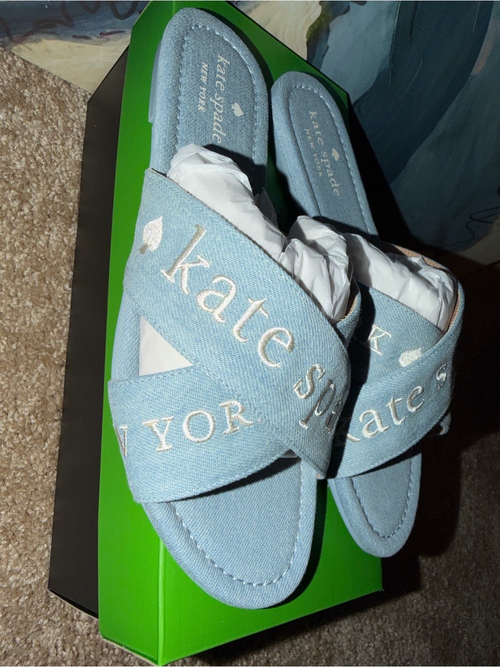 kate spade Light Blue Denim Crisscross Logo Slides - Picture 2 of 5